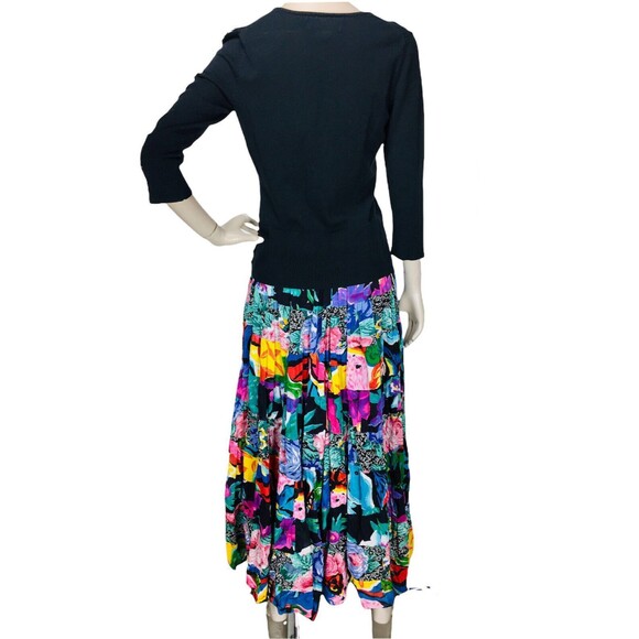 Vintage 90s Floral Tiered Ruffle Boho Gypsy Colorful Full Maxi Skirt India OSFA - Picture 8 of 10